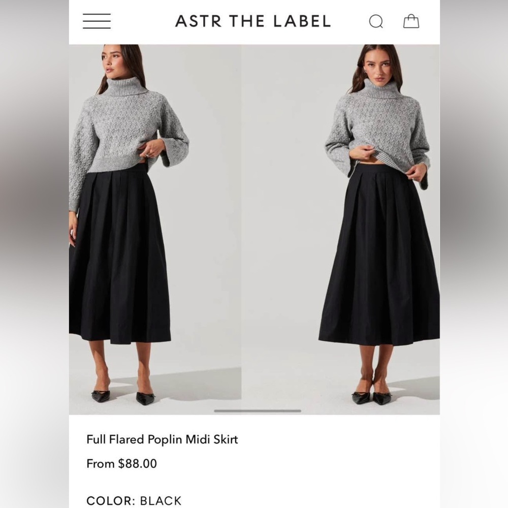 Astr Black Poplin Midi Skirt